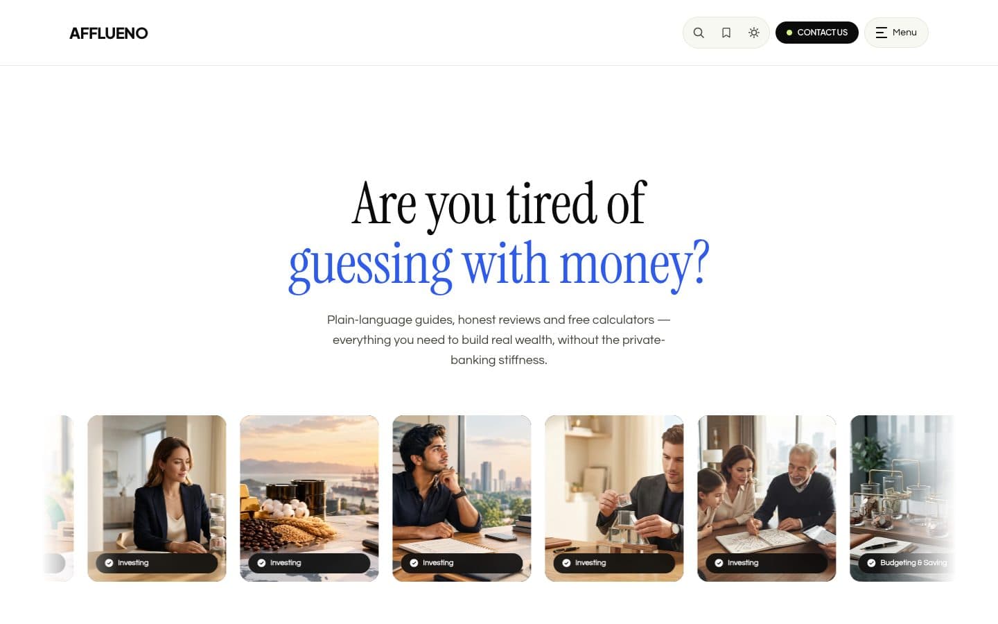 Afflueno website – desktop